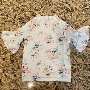 Janie And Jack Girls Floral Ruffle Sleeve Rash Guard Swim Top Size 10 White Pink
